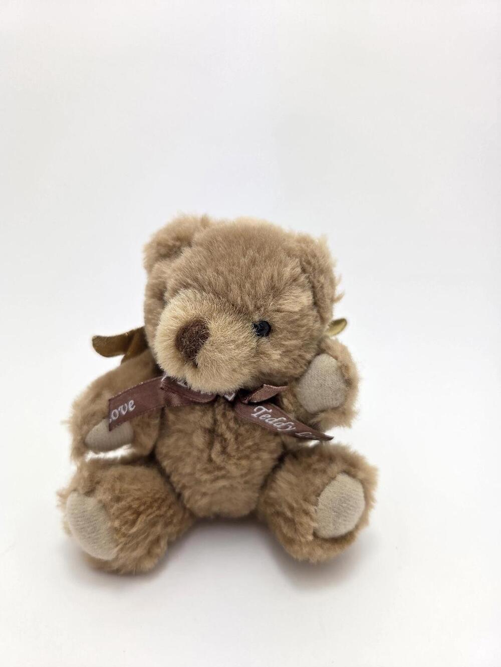 Vintage Teddy Bear with Wings, Small Bear "Teddy Love" Ribbon (4 inch)